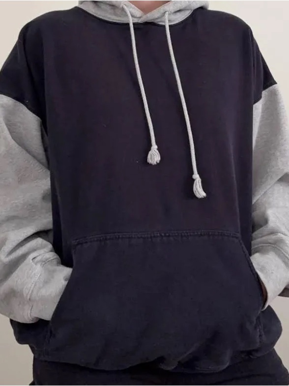 Brandy Melville Two-Tone Color Block Black & Gray Oversized Hoodie Sweatshirt
